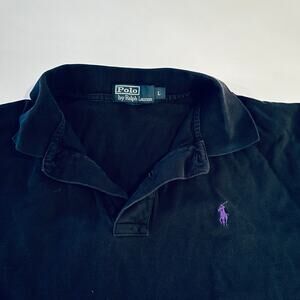 Men's black Ralph Lauren polo, purple logo